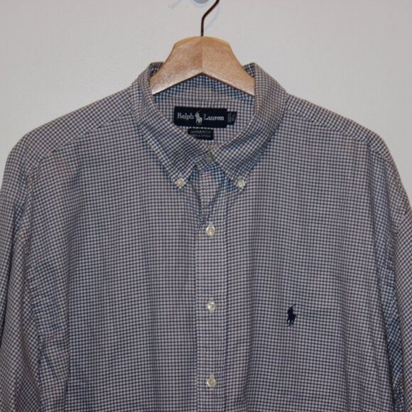 Ralph Lauren Black White Check 100% Cotton Blend Button-Up Shirts Men Size 17.5 - Picture 4 of 11